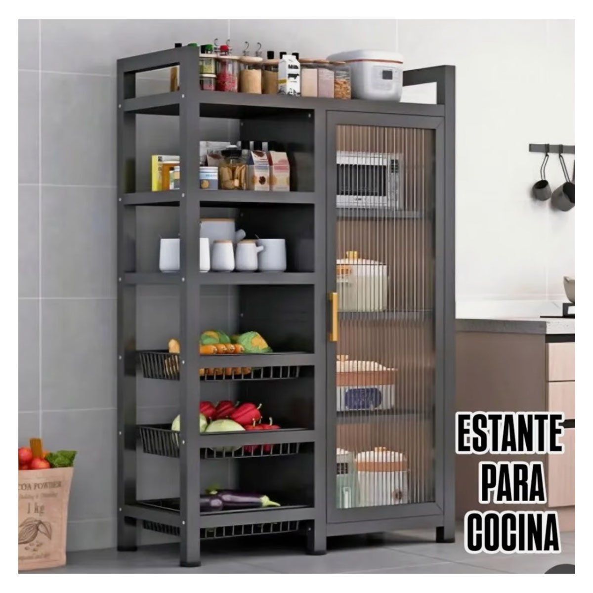 GRETAIL - Estante Organizador Verdulero Frutero Microondas 80cm 6 Niveles Ruedas N SJ241