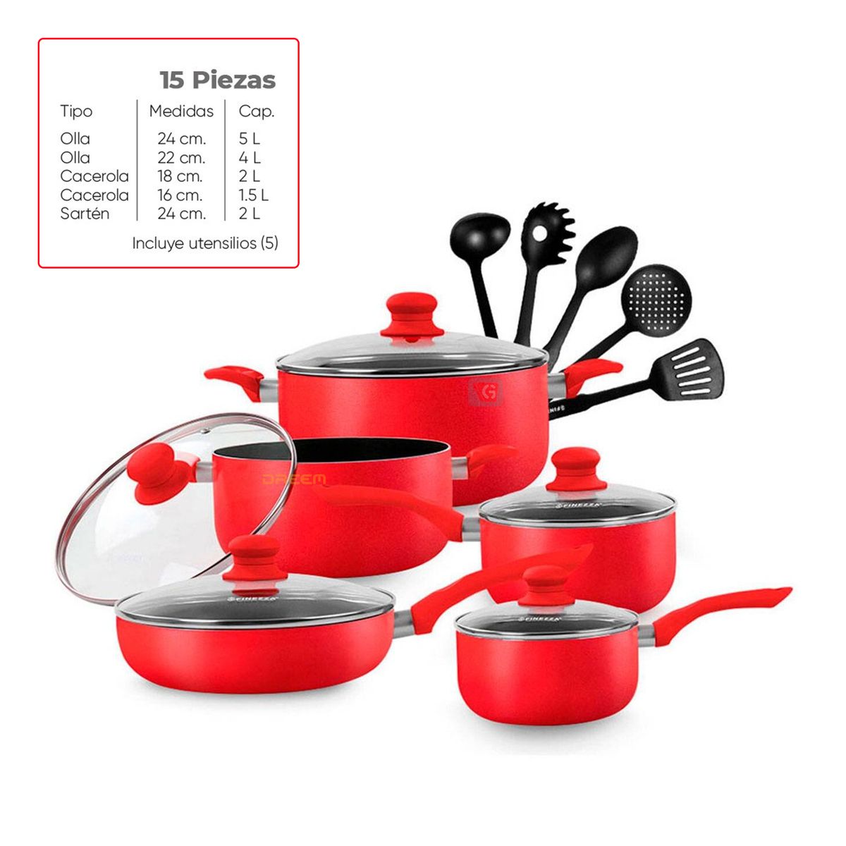 FINEZZA - Set de Ollas Antiadherentes Finezza FZ-1655T Rojo
