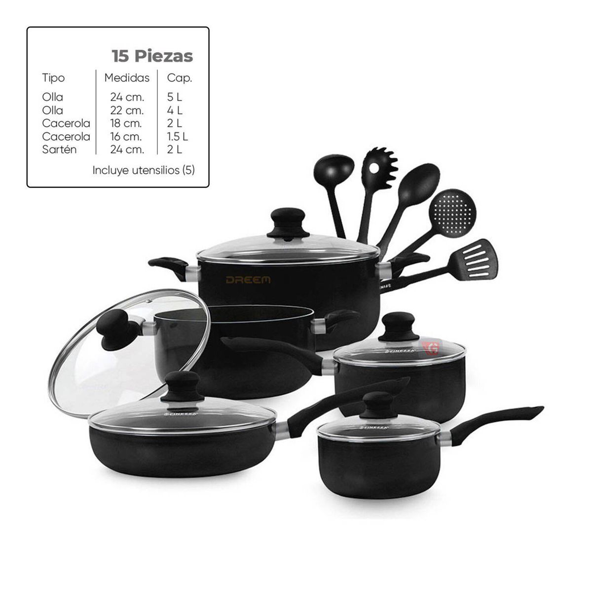 FINEZZA - Set de Ollas Antiadherentes Finezza FZ-1655T Negro