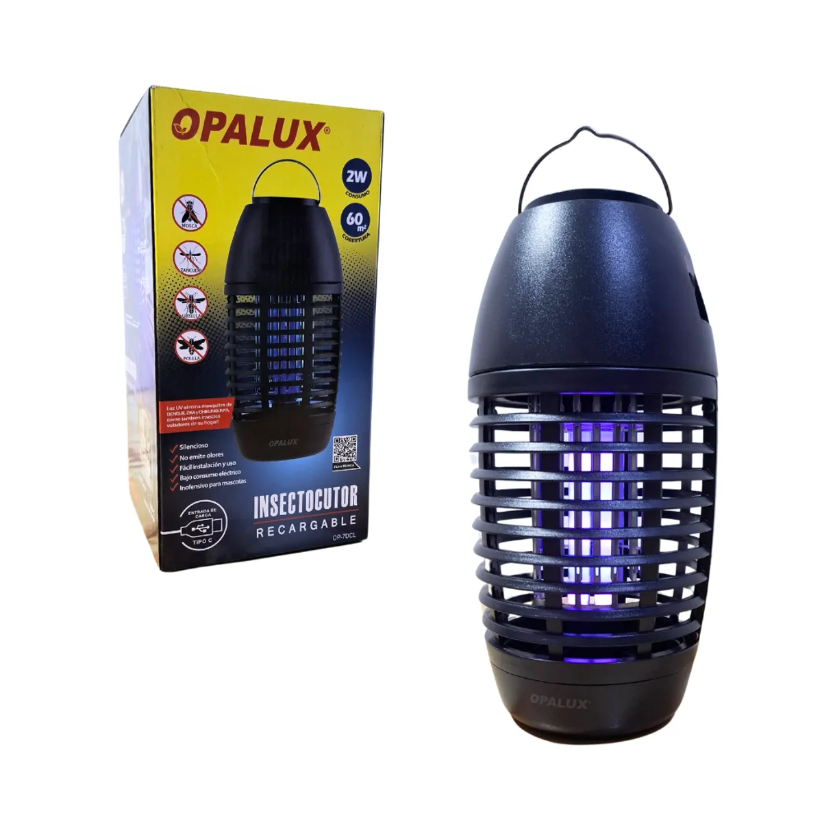 OPALUX - Insectocutor Recargable 2W 60M2 Opalux OP-7DCL