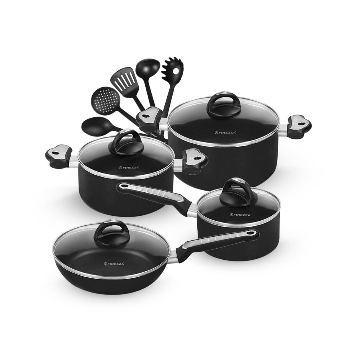 FINEZZA - Juego de Ollas Antiadherente de 13 piezas Negro FZ-1612T