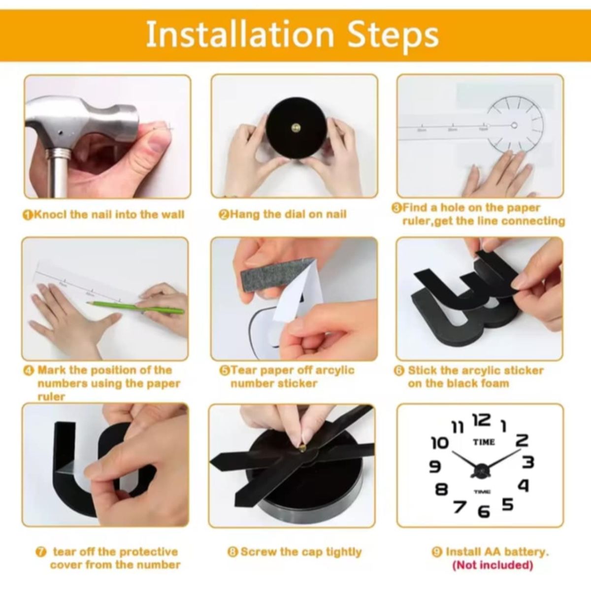 GENERICO - Reloj 3D Grande con Relieve Decorativo Moderno - Sala Hogar Oficina