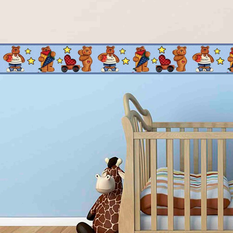 GENERICO - 5.9 mts de Cenefa Infantil autoadhesivo decorativo Osos Azul