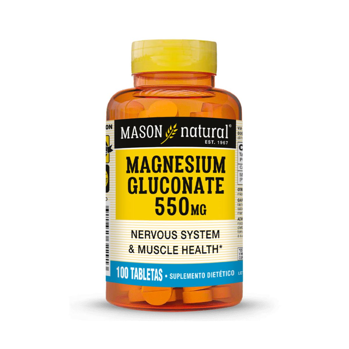 MASON NATURAL - Gluconato de Magnesio 550 MG - Mason Natural - 100 Tabletas