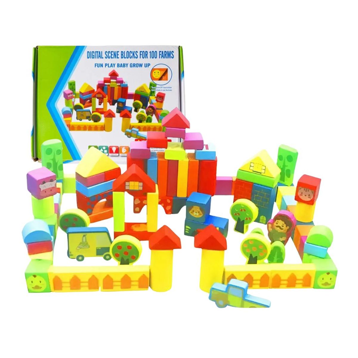 GENERICO - Set Didáctico Bloques de Construcción Granja Colorida 100Pzs