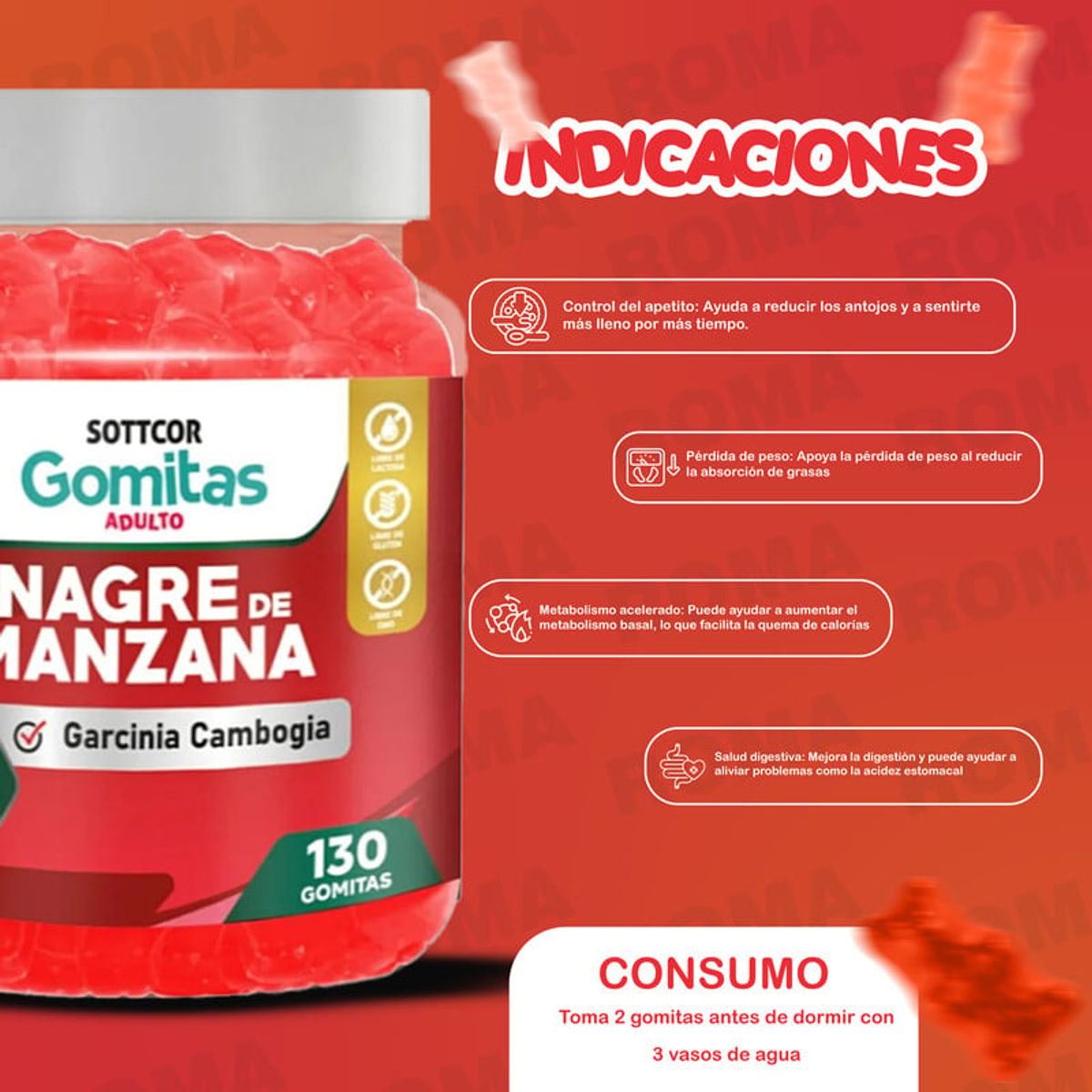 GENERICO - PACK GOMITAS VINAGRE DE MANZANA COLAGENO Y CITRATO SOTTCOR LABS
