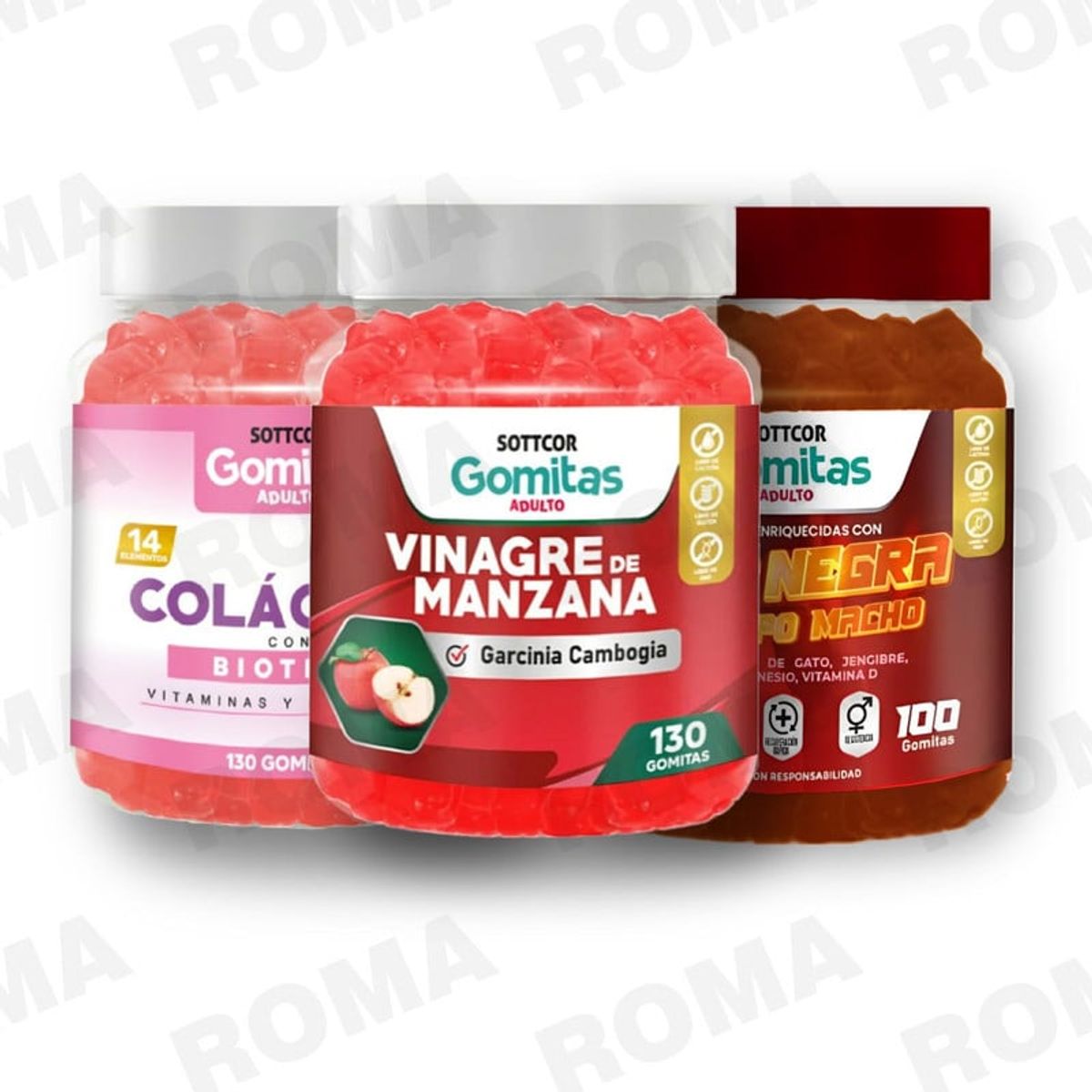 GENERICO - PACK GOMITAS VINAGRE DE MANZANA COLAGENO Y MACA NEGRA SOTTCOR LABS