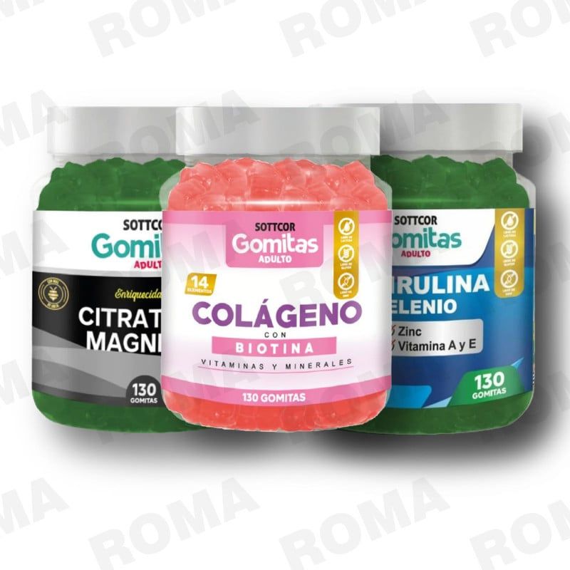 GENERICO - PACK GOMITAS COLAGENO CITRATO DE MAGNESIO Y ESPIRULINA SOTTCOR LABS