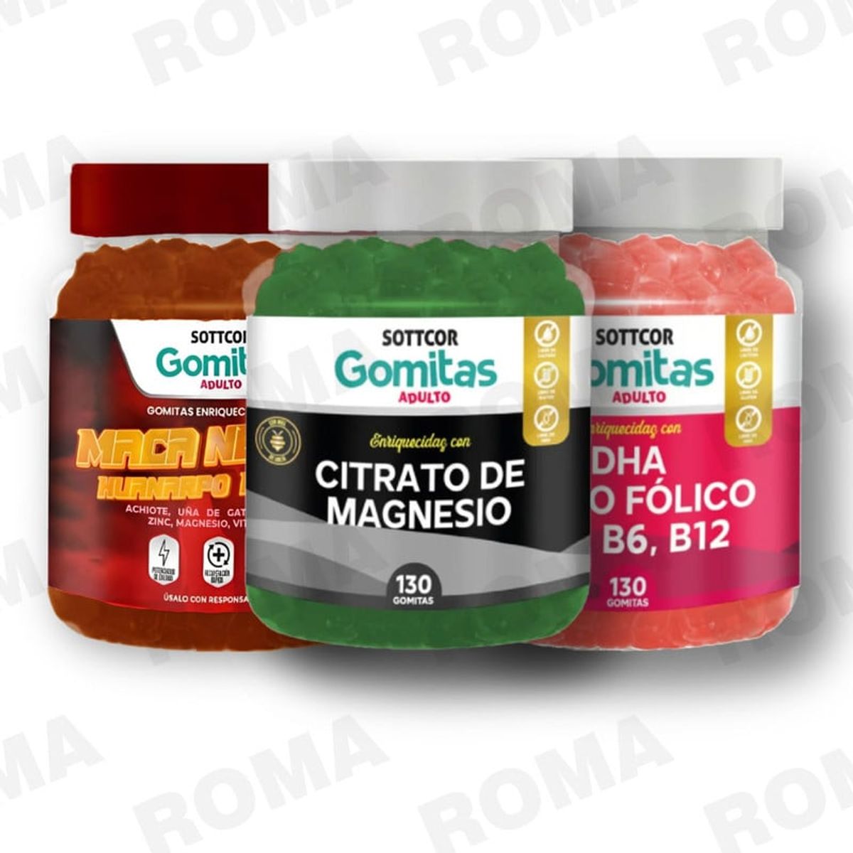 GENERICO - PACK GOMITAS CITRATO DE MAGNESIO MACA NEGRA Y  DHA SOTTCOR LABS