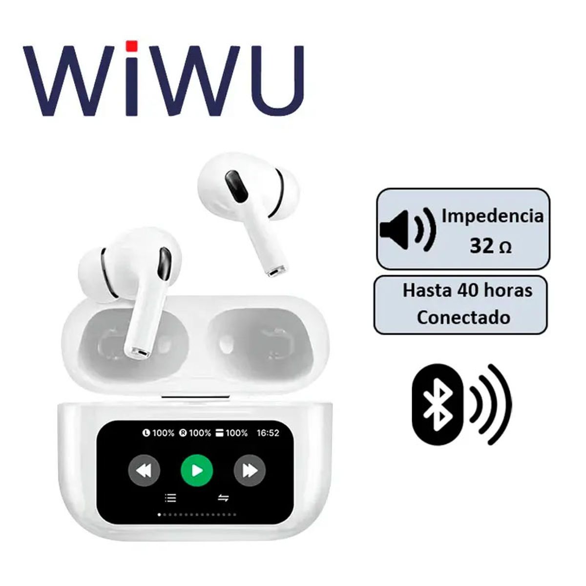 WIWU - AUDIFONOS WIWU TWS T22 BLANCO + PANTALLA BLANCO