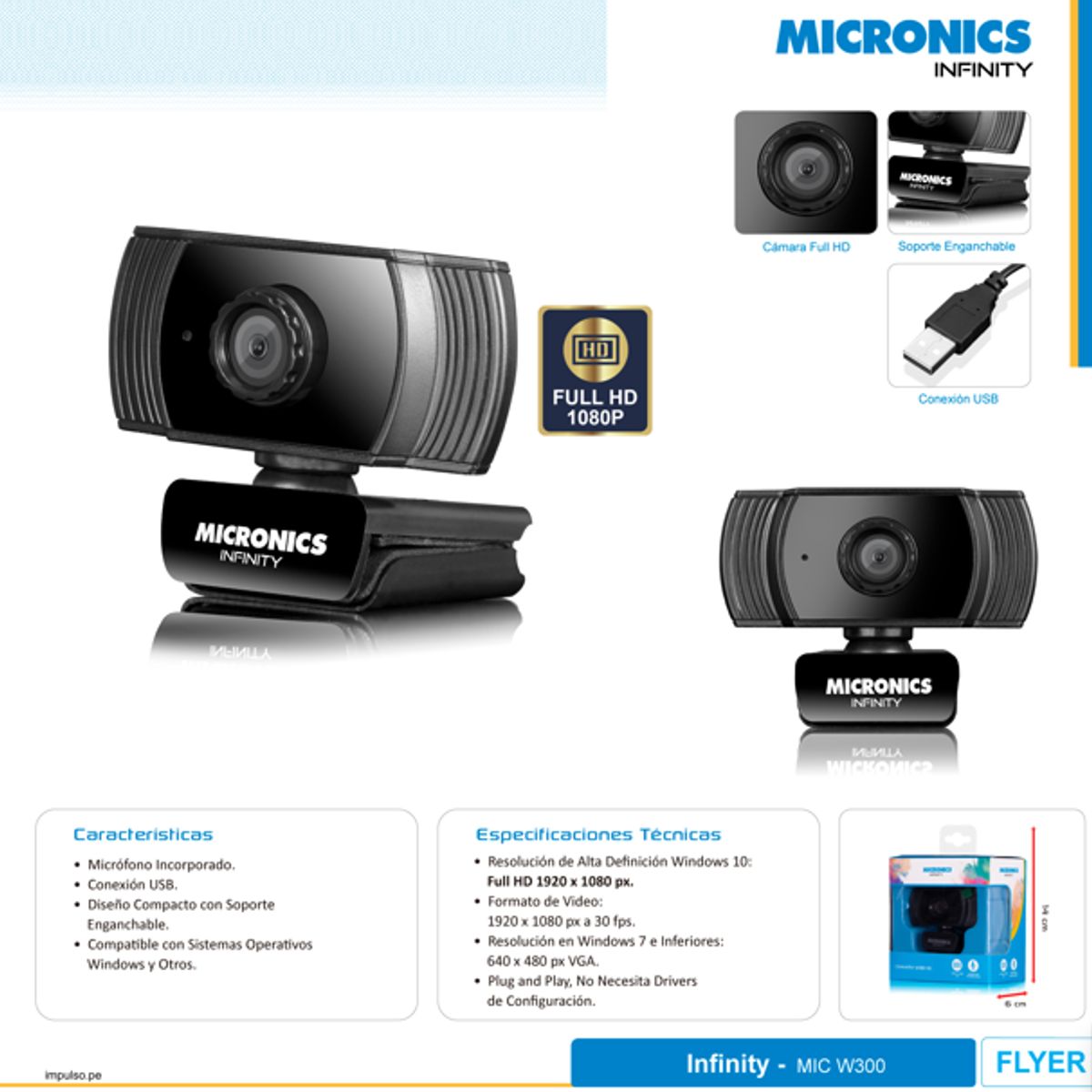 MICRONICS - Camara Web HD INFINITY MIC W300 1080FHD Lente 2P2G MICRONICS