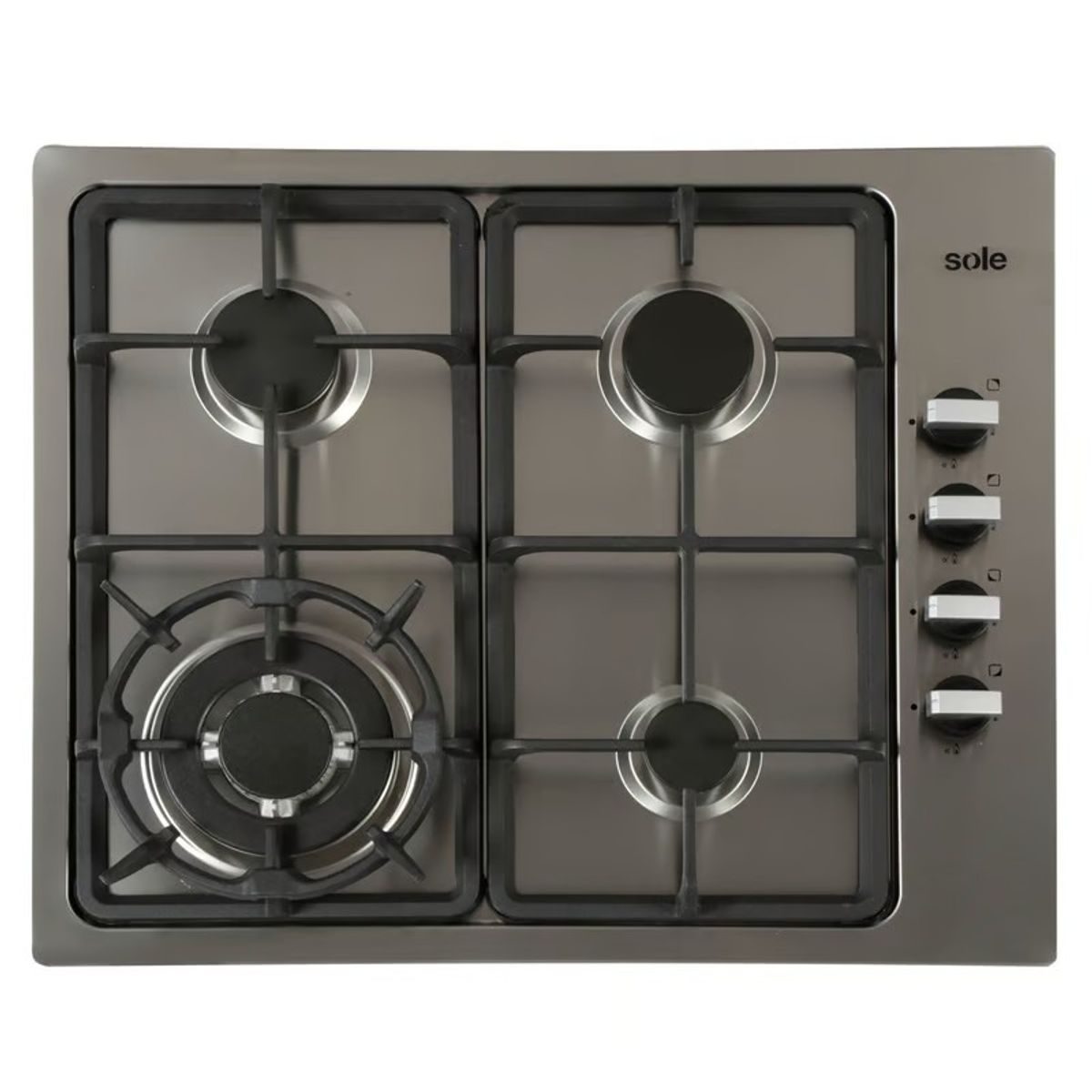 SOLE - Cocina Empotrable A Gas, 4 Hornillas, Acero Inoxidable, 58Cm Sole