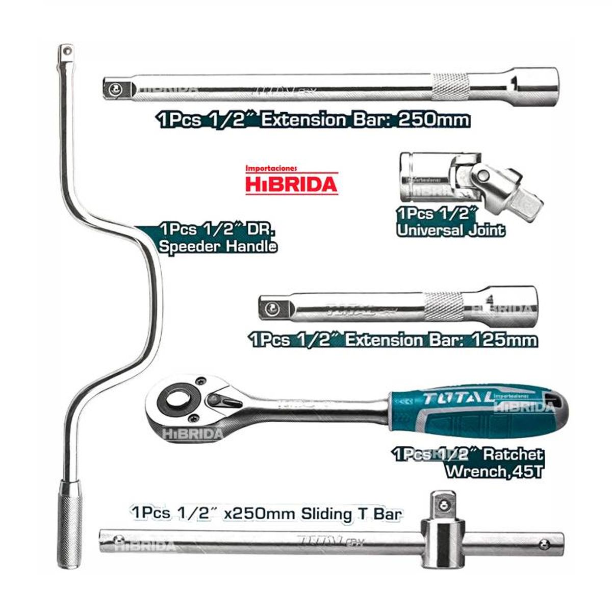 TOTAL TOOLS - Set de ratchet y dados 1/2″ 24 piezas en maletín THT141253