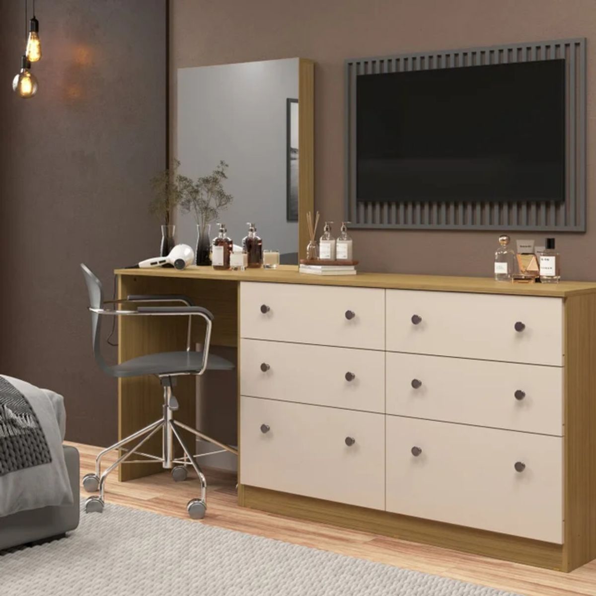 R&R MUEBLES - Cómoda Moderna Hifumi Blanco y Marrón R&R MUEBLES