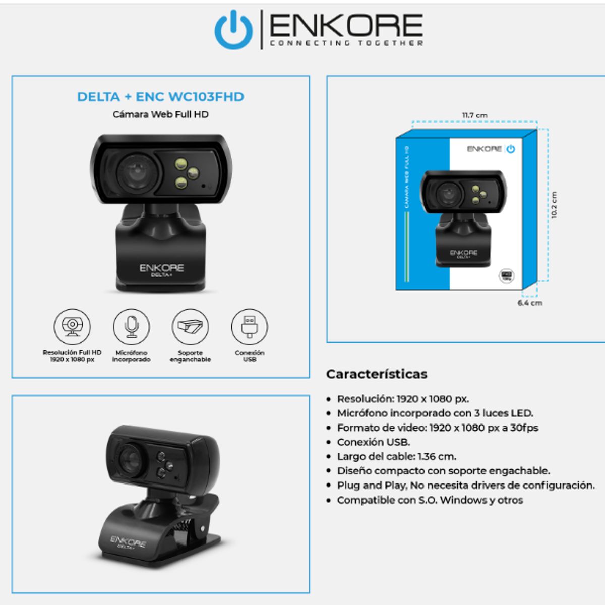 MICRONICS - Camara DELTA+ ENC WC103 FHD 1080P Lente 2P2G Led ENKORE