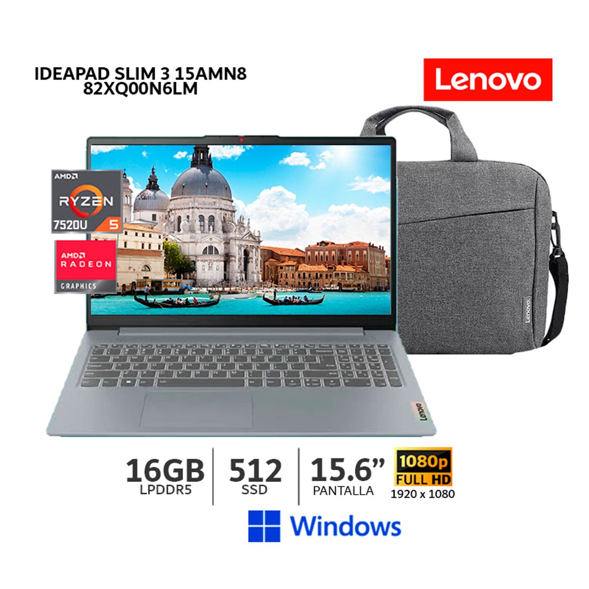 LENOVO - Laptop Lenovo IdeaPad Slim 3 15AMN8 Ryzen 5 7520U 2.8HZ/ 16Gb Ram/ 512Gb SSD/ 15.6" Wind-82XQ00N6LM