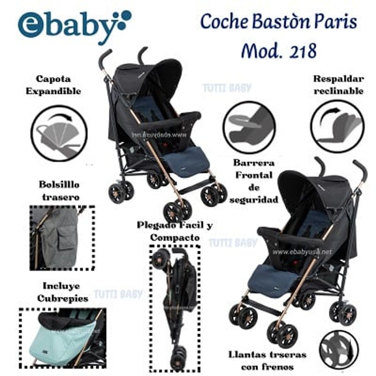 EBABY - COCHE BASTON RECLINABLE PARIS - AZUL