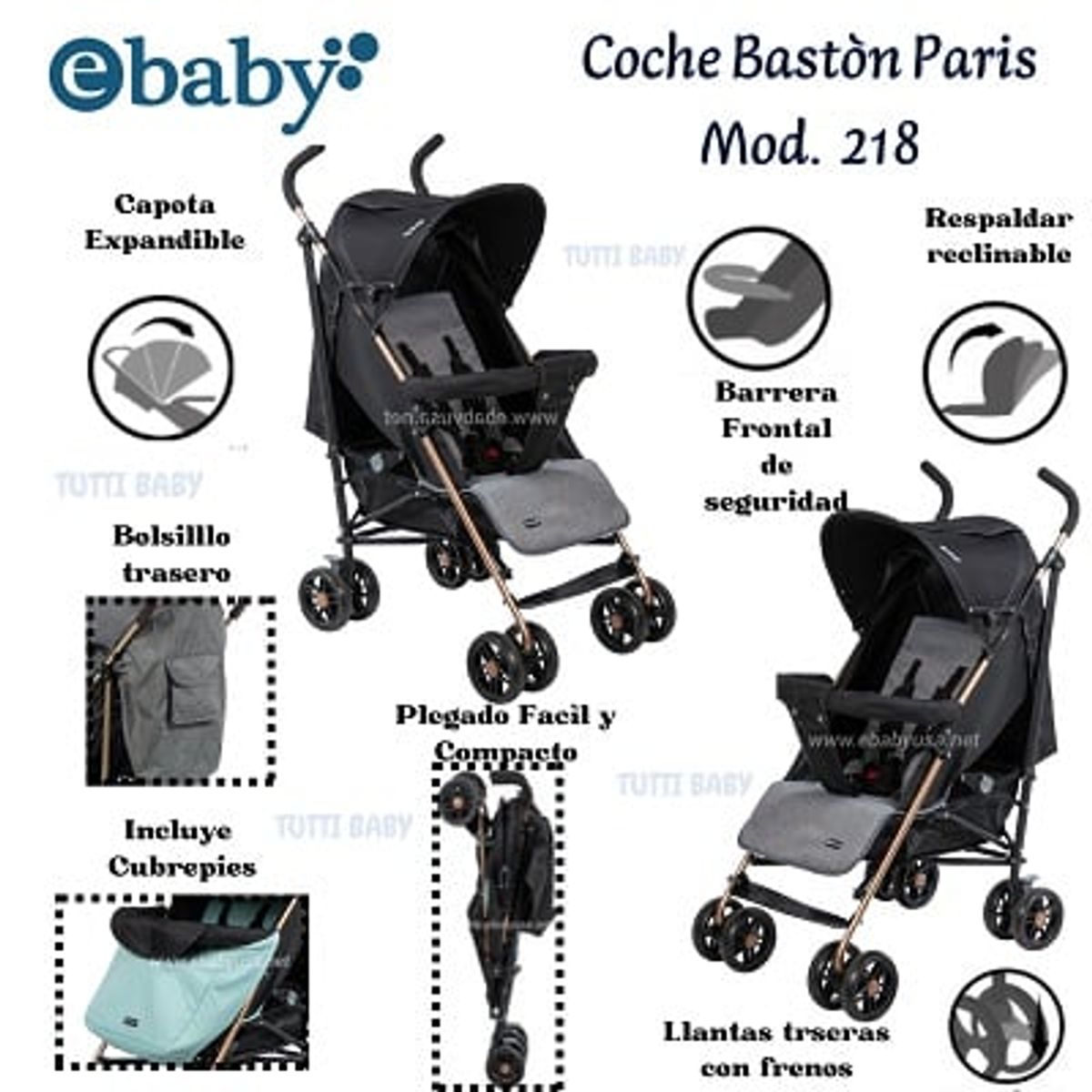 EBABY - COCHE BASTON RECLINABLE PARIS - GRIS