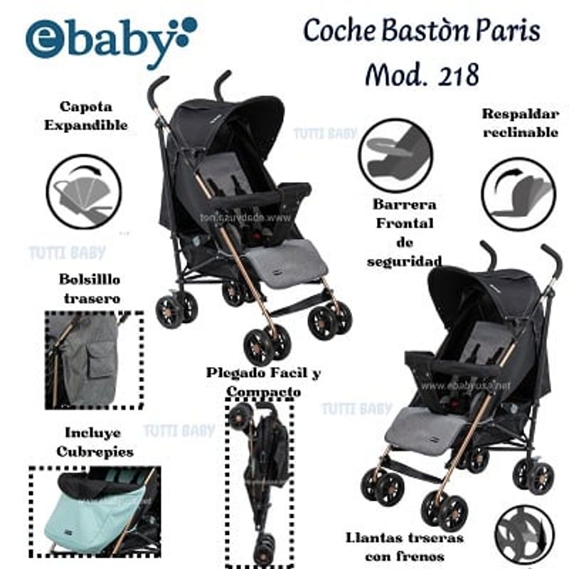 EBABY - COCHE BASTON RECLINABLE PARIS - GRIS