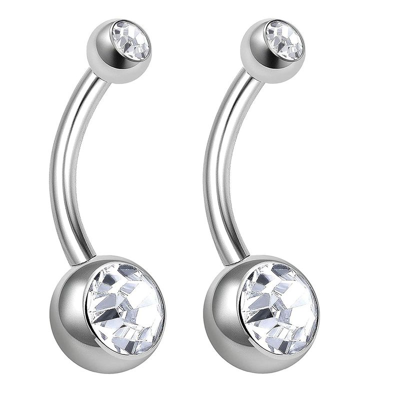GENERICO - Set x 2 Piercings para ombligo plateado brillo