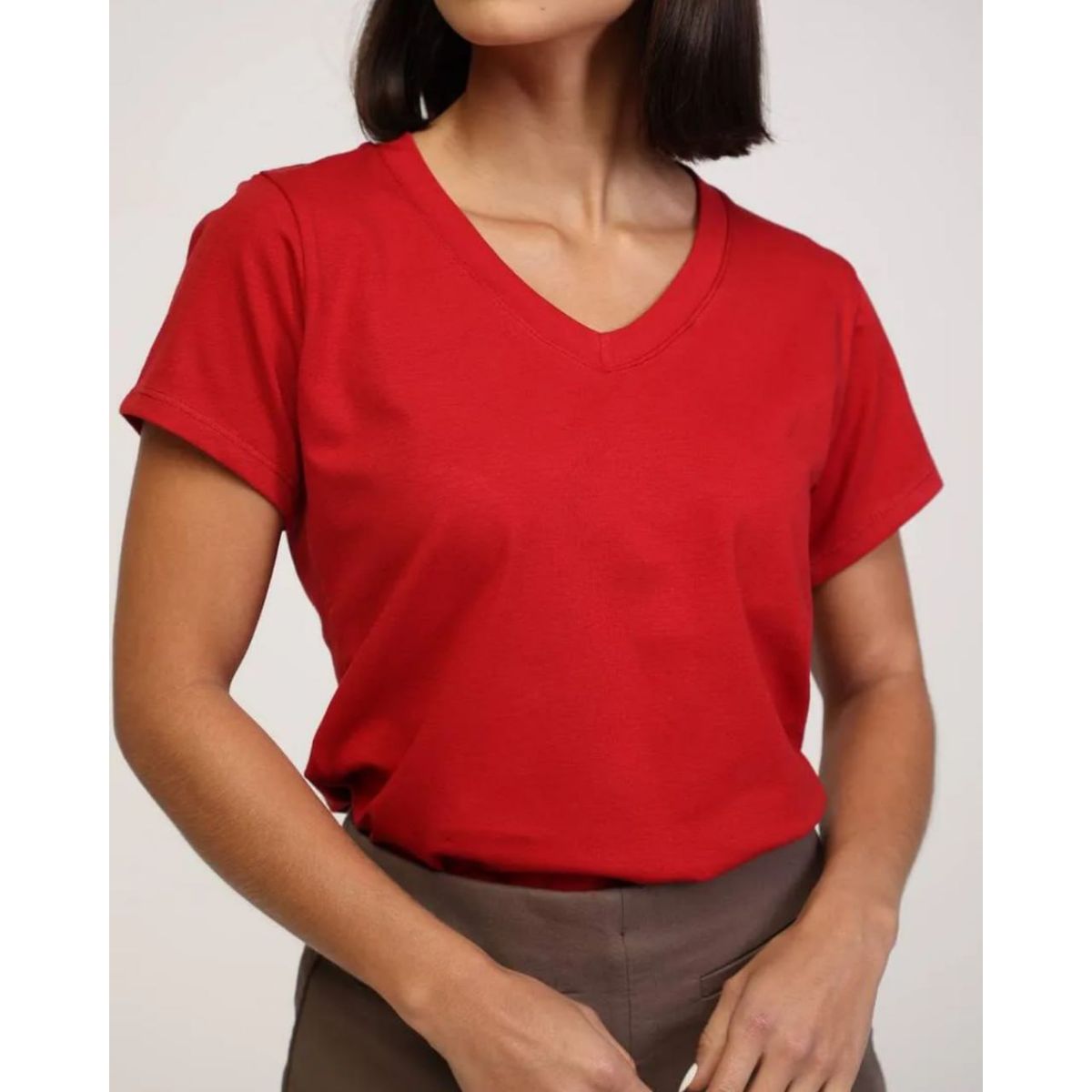 GENERICO - Polo Básico Cuello V de Algodón para Mujer