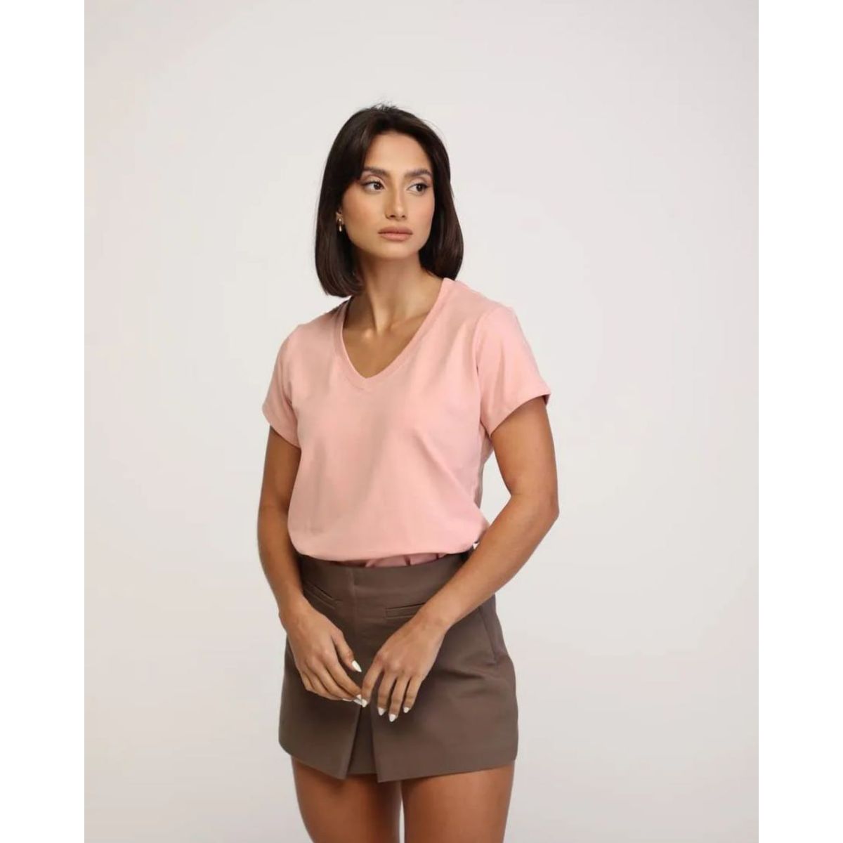 GENERICO - Polo Básico Cuello V de Algodón para Mujer