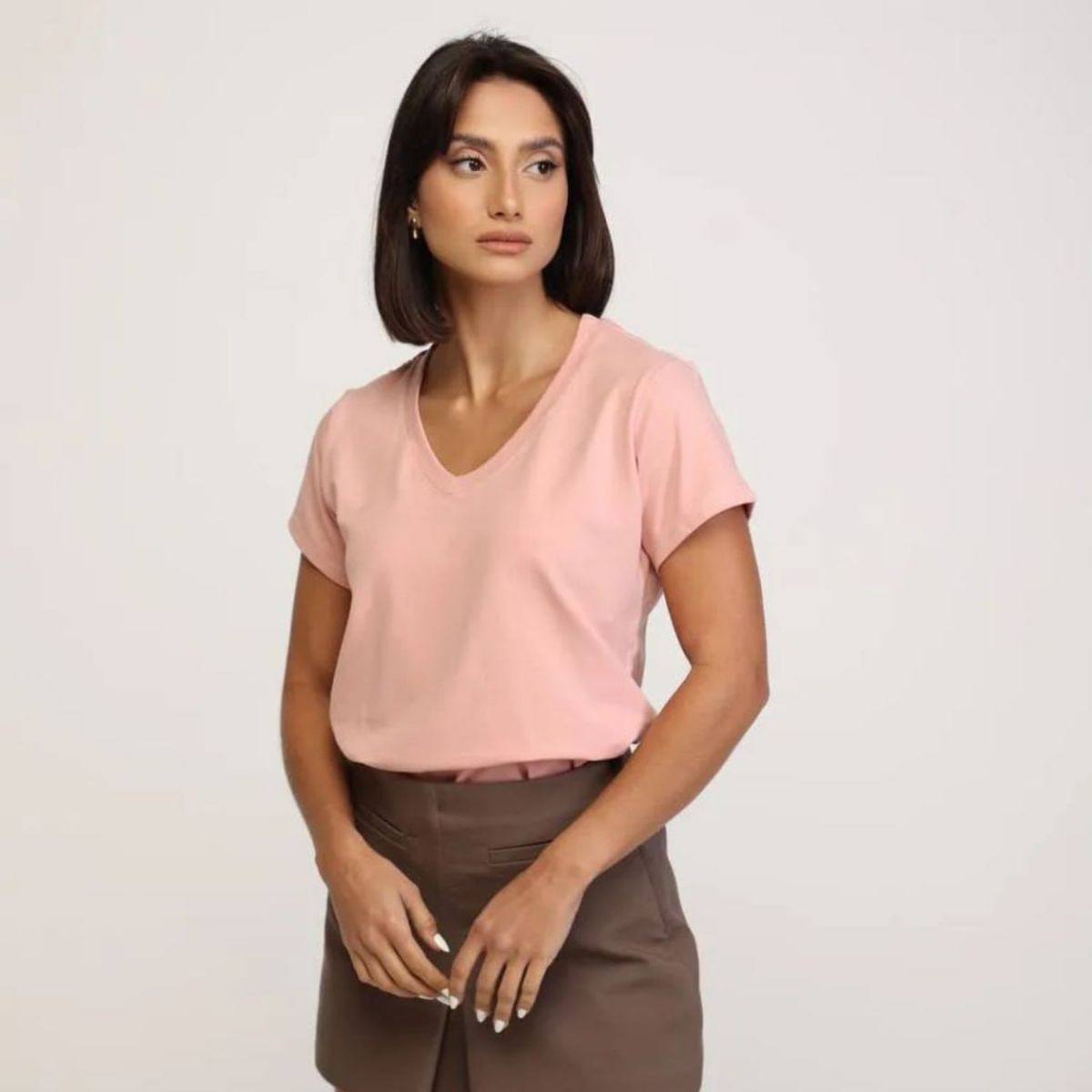 GENERICO - Polo Básico Cuello V de Algodón para Mujer