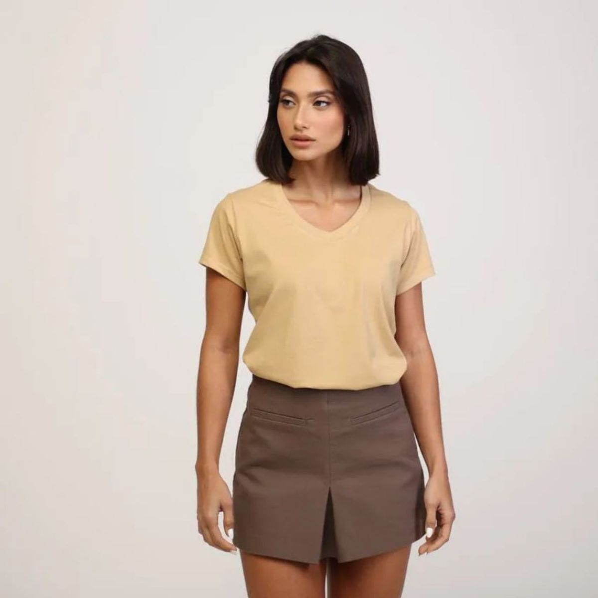 GENERICO - Polo Básico Cuello V de Algodón para Mujer