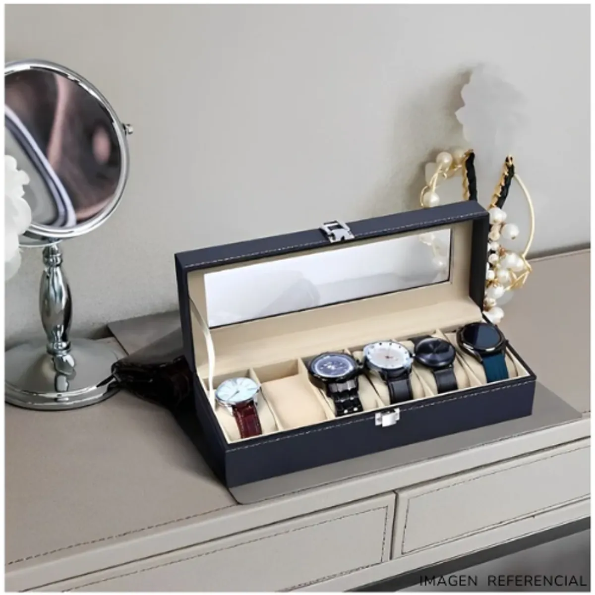 INSPIRA MARKET - Porta Relojes Pulseras de Lujo Elegante 6 Compartimientos