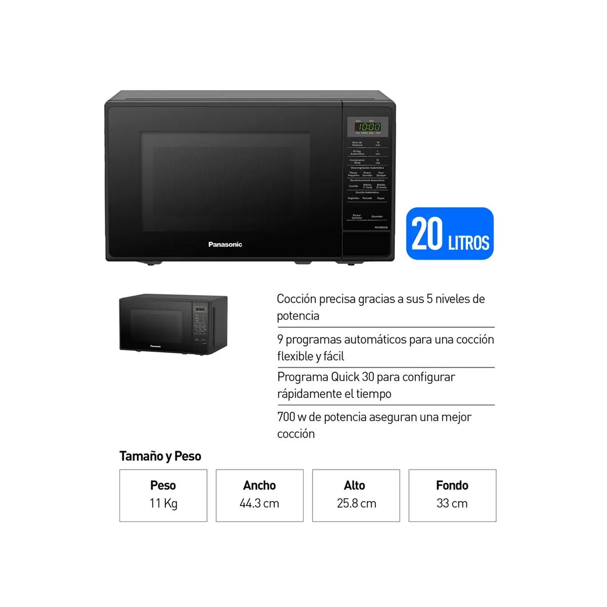 PANASONIC - HORNO MICROONDAS PANASONIC NN-SB25JBRPK NEGRO 20L