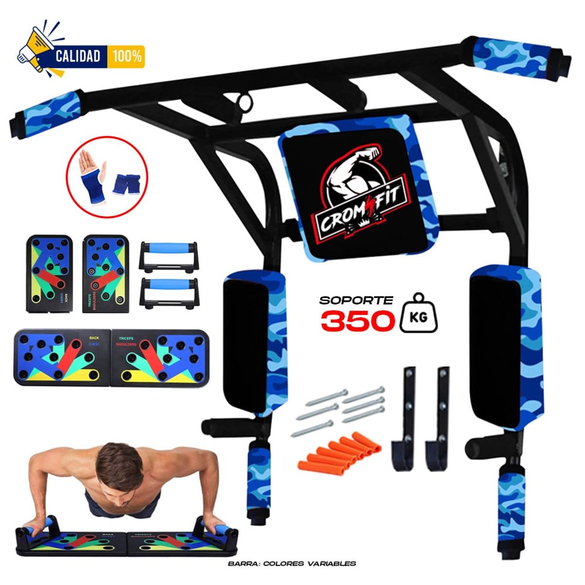 HOLGU - Barra Dominadas 15 en 1 + Tablero Push Up + Guantes