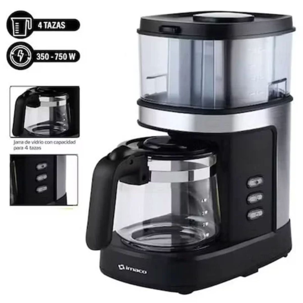 IMACO - CAFETERA IMACO ICMG4070 FILTRO CON MOLEDOR CAFÉ 750W