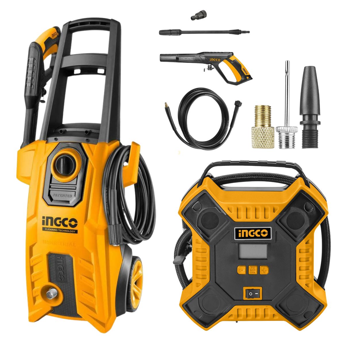 INGCO TOOLS - Hidrolavadora 2200 Psi + Compresora  auto 160 Psi 12V Ingco
