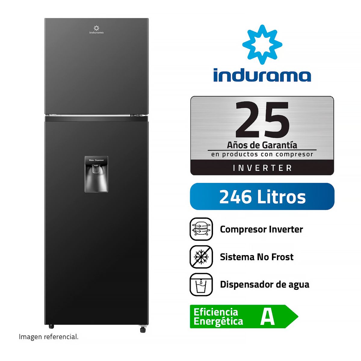 INDURAMA - Refrigeradora Indurama 246 Lt TOP FREEZER NO FROST RI-389DNI Negro_.
