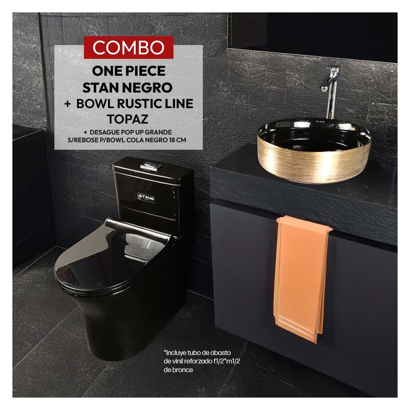 STONE - COMBO STAN NEGRO + RUSTIC LINE TOPAZ + DESAGUE POP UP SREBOSE PBOWL