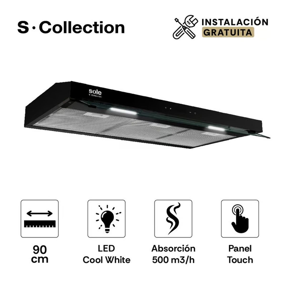 SOLE - Campana Extractora S-Collection Slim Black 90cm Sole