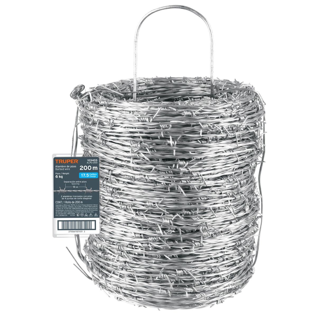 TRUPER - Alambre de seguridad Rollo de alambre de púas de 200 metros, Truper