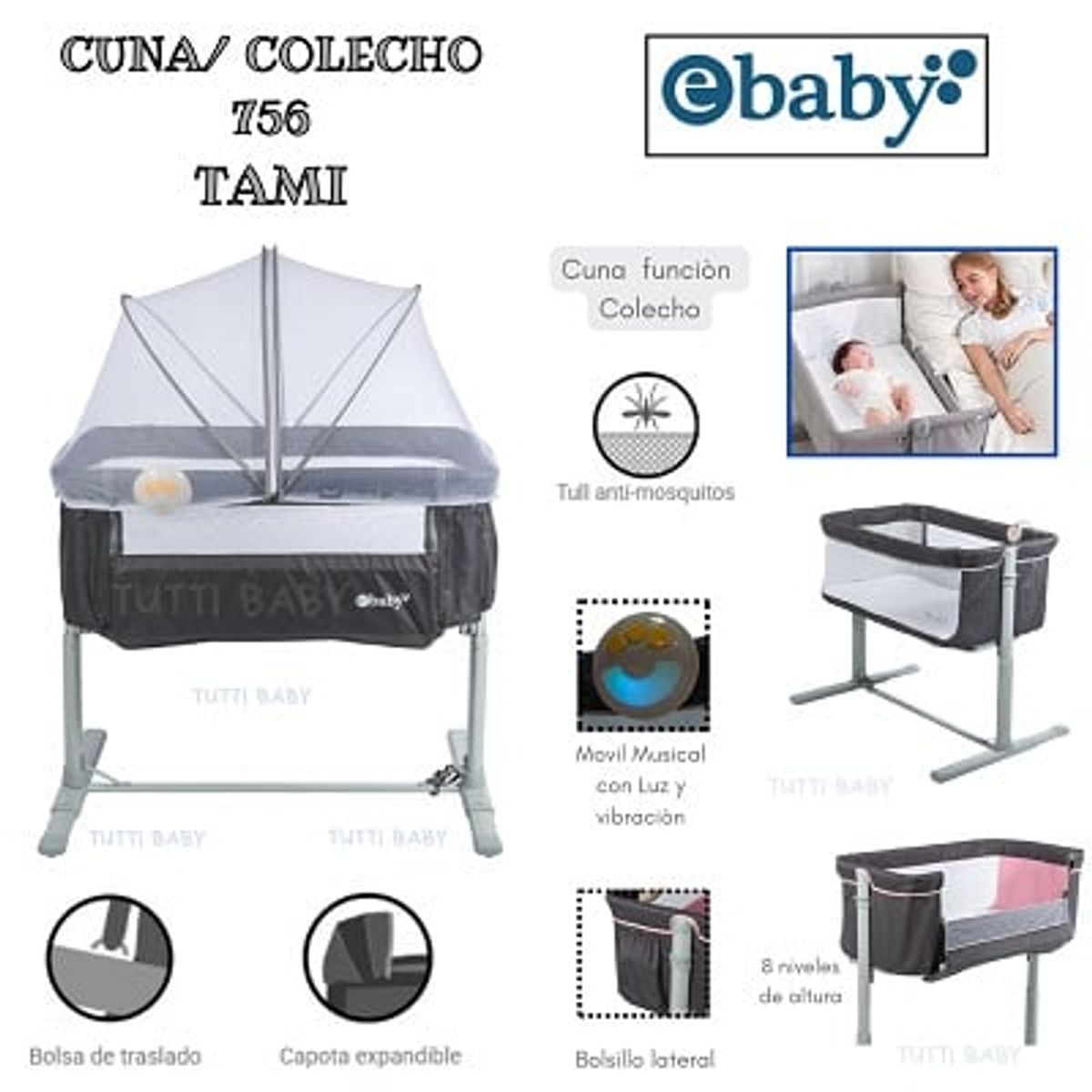EBABY - CUNA COLECHO TAMI EB756 - GRIS