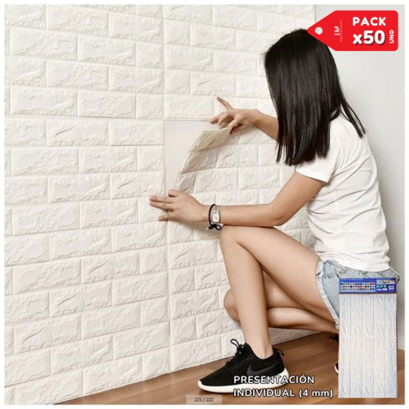 INSPIRA - Pack x50 Papel Tapiz Mural Decorativo Blanco 4mm