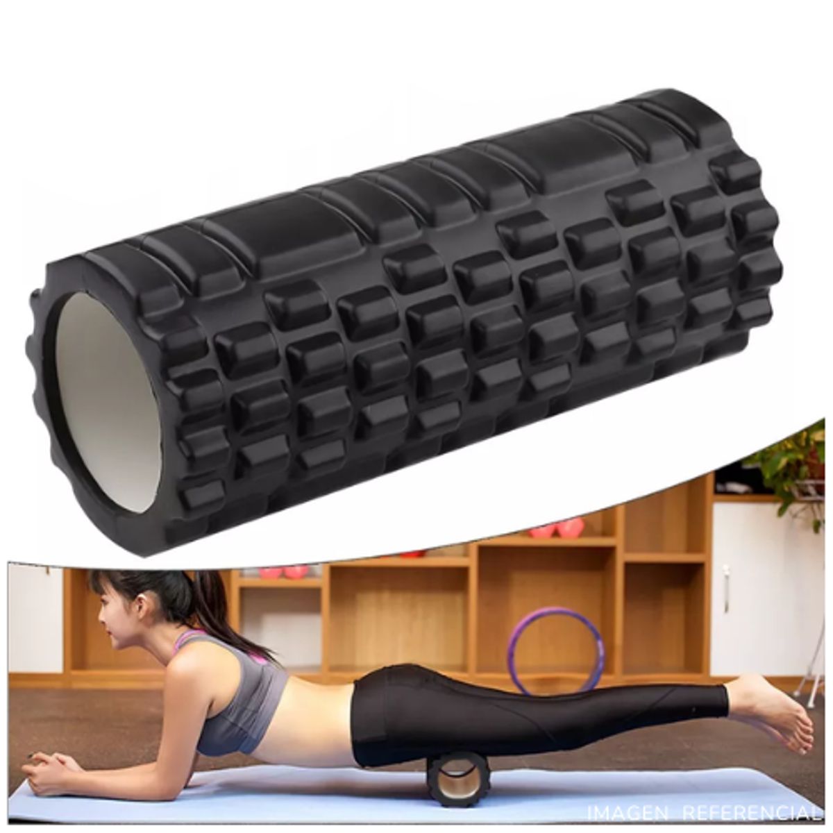 INSPIRA MARKET - Rodillo de ejercicio gimnasia yoga masaje muscular Negro