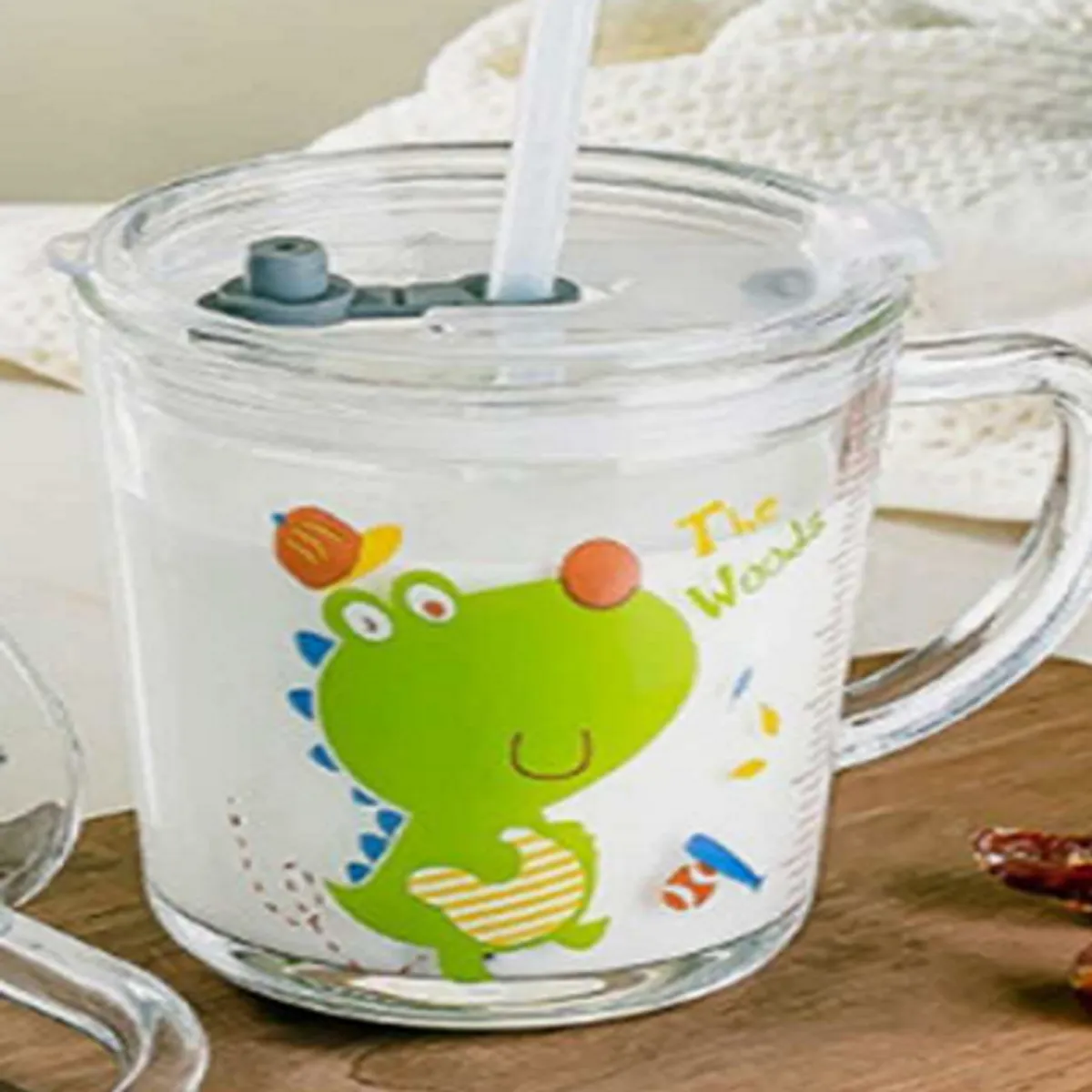 GENERICO - Taza de vidrio antiderrame con para niños de 400 ml