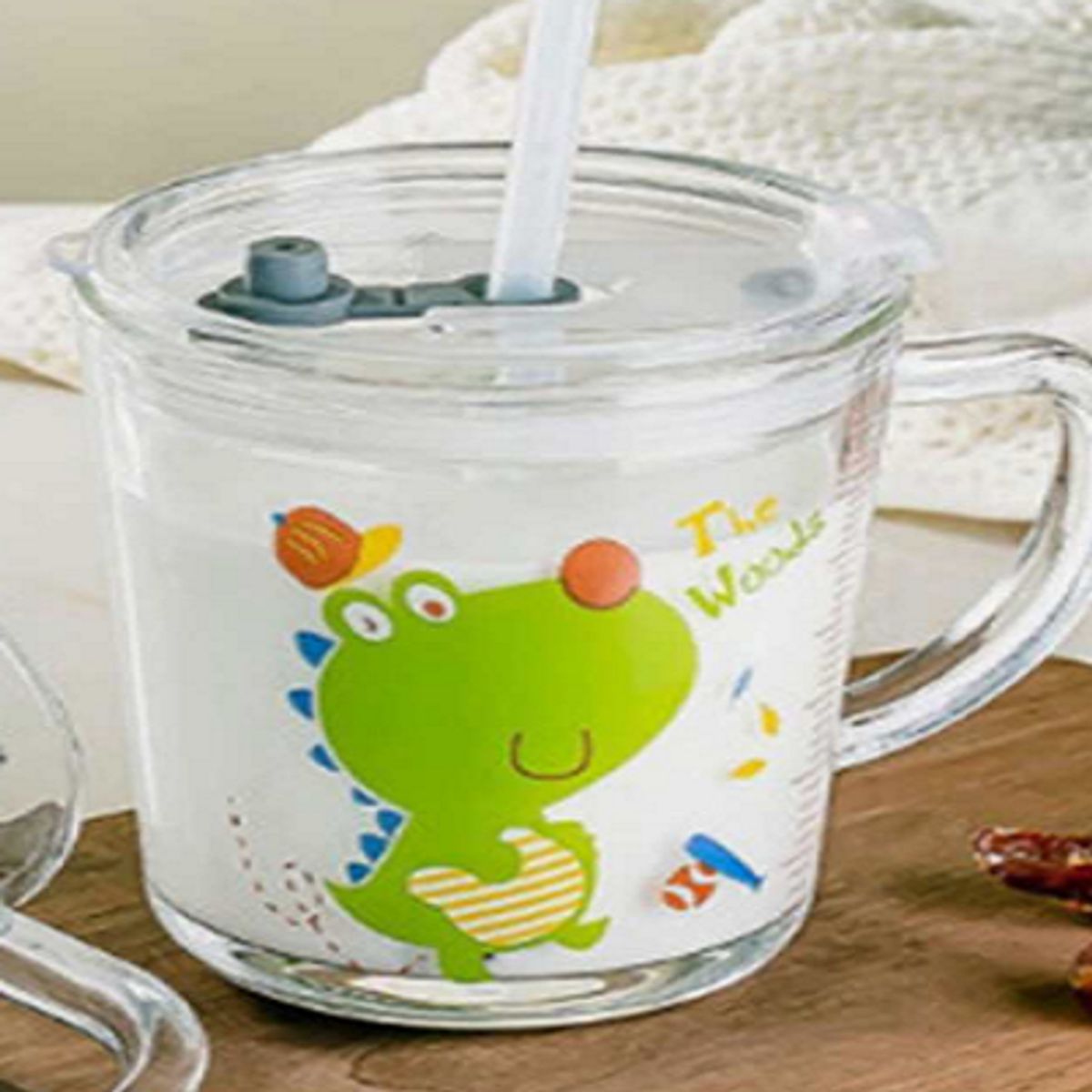 GENERICO - Taza de vidrio antiderrame con para niños de 400 ml