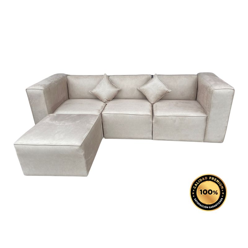 GENERICO - Sofá Seccional Laredo 3 Piezas +1 banqueta cuadrada - Beige Dorado