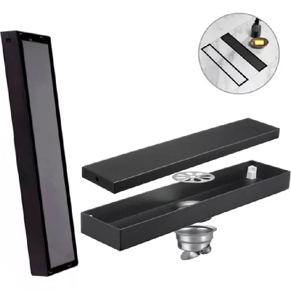 GENERICO - pack x 2 Rejilla Sumidero Antiolor De 30cm con Drenaje Rápido-acero Inoxi. black