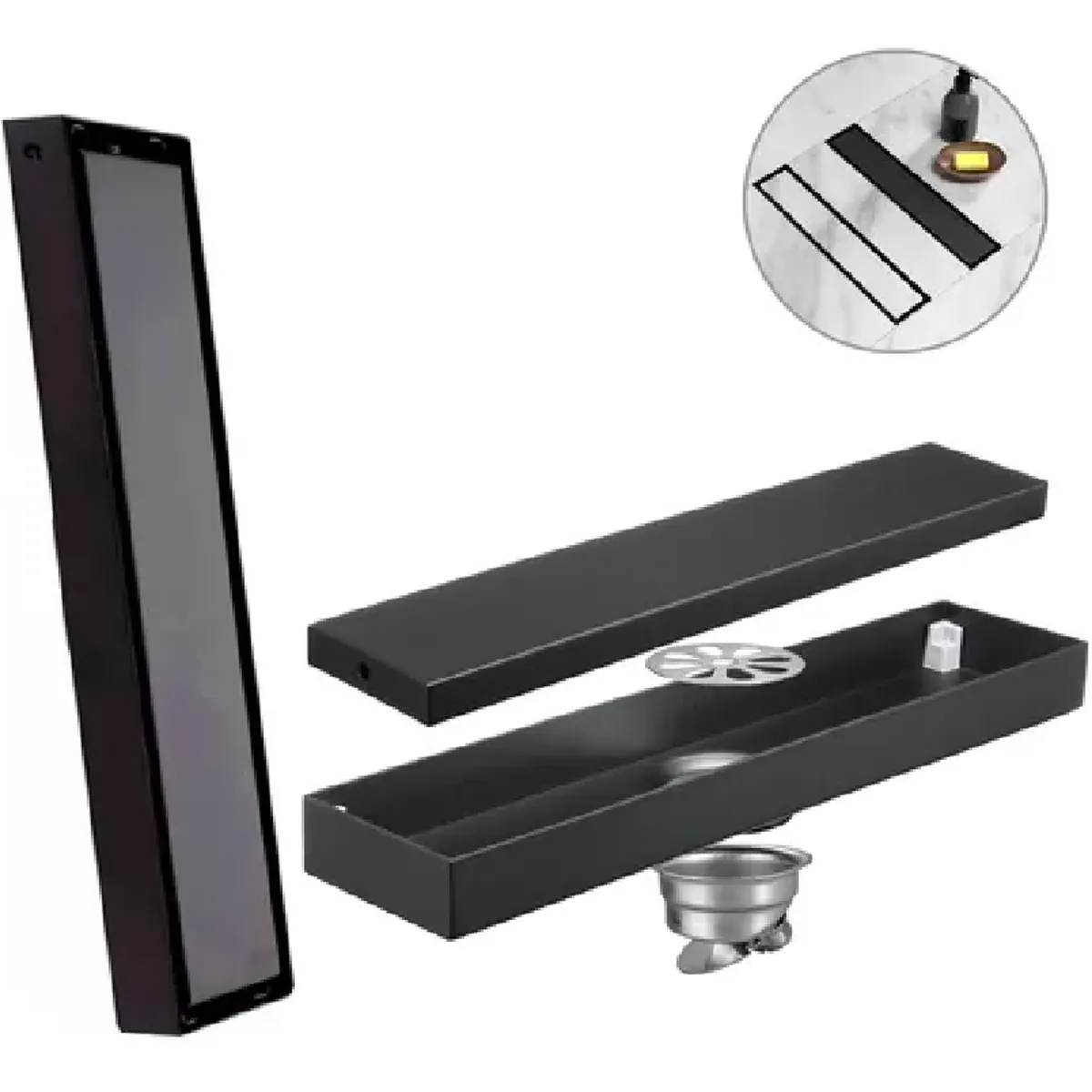 GENERICO - pack x 2 Rejilla Sumidero Antiolor De 30cm con Drenaje Rápido-acero Inoxi. black