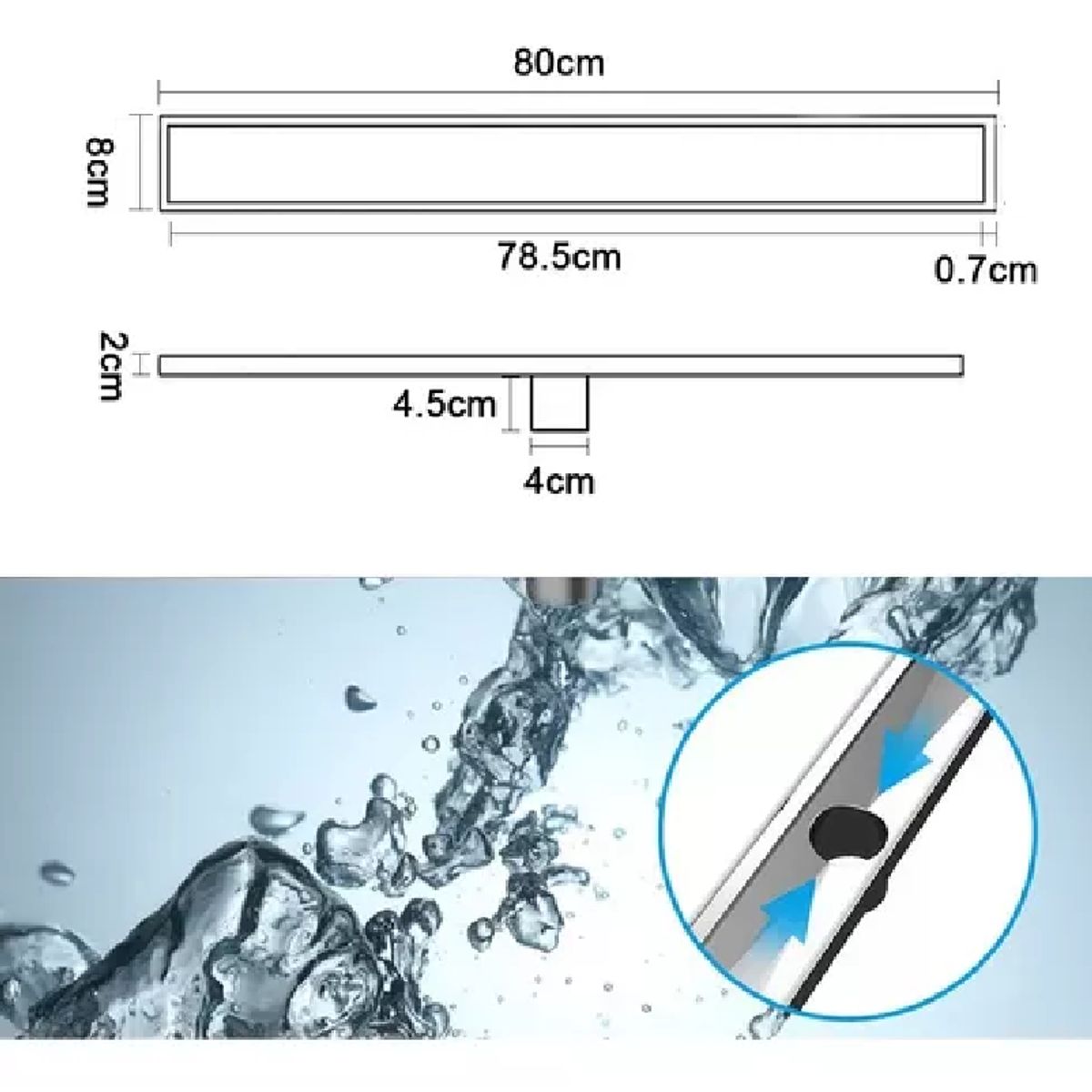 GENERICO - Rejilla Sumidero Antiolor De 80cm con Drenaje Rápido-acero Inoxidable