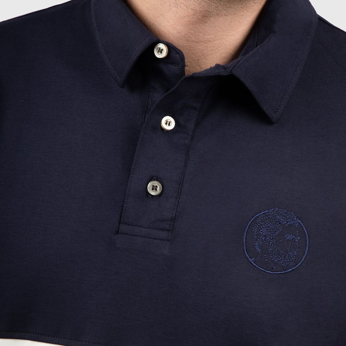 CONUNDRA CLOTHING - Polo Piqué Azul Marino franja Hueso 100% Algodón Pima