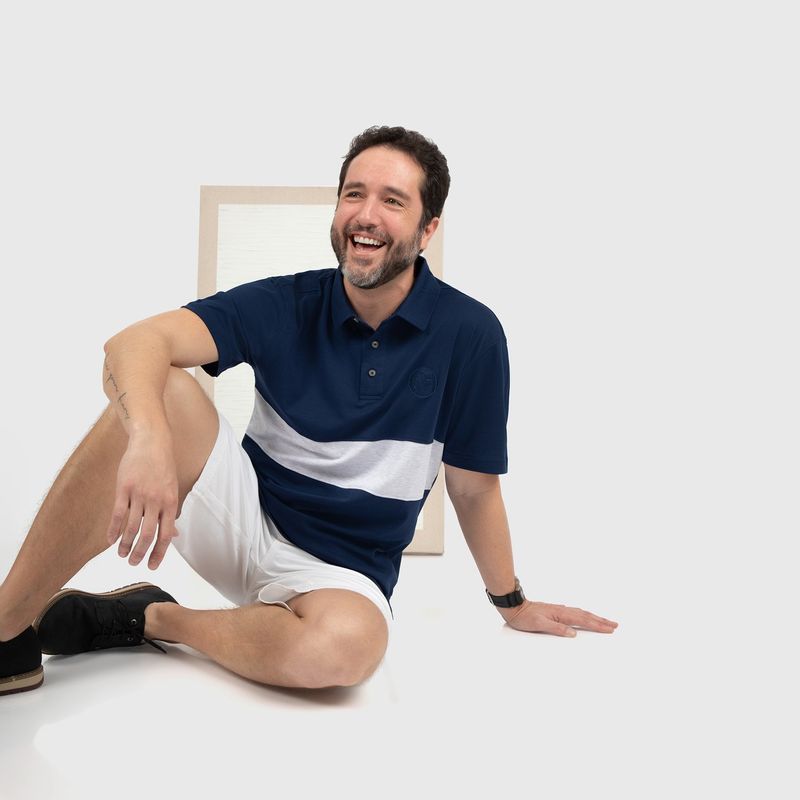 CONUNDRA CLOTHING - Polo Piqué Azul Índigo franja Gris 100% Algodón Pima