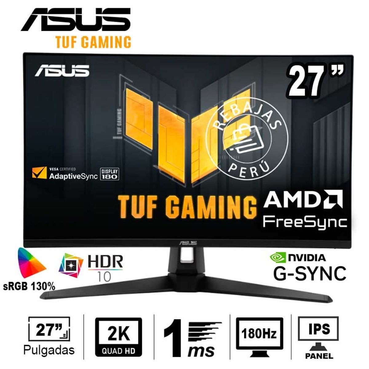ASUS - Monitor ASUS TUF Gaming  QHD 180Hz ELMB Sync FreeSync HDR10 1ms