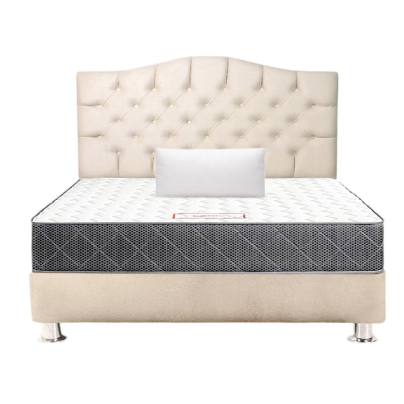 MUEBLES MACRUMO - Combo Cama tapizada Varsovia 2Plz + Colchon Semiortopedico Avanty + Almohada + funda